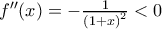 f''(x)=-\frac{1}{\left ( 1+x \right )^2} <0
