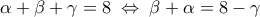 \displaystyle 
\alpha  + \beta  + \gamma  = 8\; \Leftrightarrow \;\beta  + \alpha  = 8 - \gamma