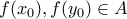 f(x_0), f(y_0) \in A