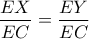 \dfrac{EX}{EC}=\dfrac{EY}{EC}