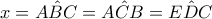 \displaystyle{x=\hat{ABC}=\hat{ACB}=\hat{EDC}}