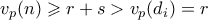 v_p(n) \geqslant r+s > v_p(d_i) = r
