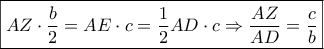 \boxed{AZ \cdot \frac{b}{2} = AE \cdot c = \frac{1}{2}AD \cdot c \Rightarrow \frac{{AZ}}{{AD}} = \frac{c}{b}}
