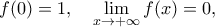 \displaystyle{
f(0)=1, \quad \lim_{x \to +\infty}f(x)=0,
} \displaystyle{
f(0)=1, \quad \lim_{x \to +\infty}f(x)=0,
}