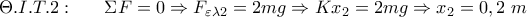 \Theta .I.T.2:~~~~~\Sigma F=0\Rightarrow {{F}_{\varepsilon \lambda 2}}=2mg\Rightarrow K{{x}_{2}}=2mg\Rightarrow {{x}_{2}}=0,2~m