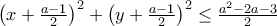 {{\left( x+\frac{a-1}{2} \right)}^{2}}+{{\left( y+\frac{a-1}{2} \right)}^{2}}\le \frac{{{a}^{2}}-2a-3}{2}