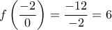 f\left( \displaystyle\frac{-2}{0} \right)=\displaystyle\frac{-12}{-2}=6