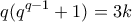 \displaystyle{q(q^{q-1}+1)=3k}