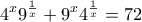 \displaystyle{4^x9^{\frac {1}{x}} +9^x4^{\frac {1}{x}}=72} \displaystyle{4^x9^{\frac {1}{x}} +9^x4^{\frac {1}{x}}=72}