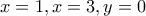 x=1, x=3, y=0