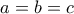 \displaystyle{
a = b = c
} \displaystyle{
a = b = c
}