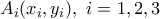 \displaystyle{A_i(x_i,y_i),~i=1,2,3}