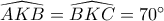 \widehat {AKB} = \widehat {BKC} = 70^\circ