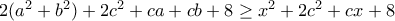 2(a^2+b^2)+2c^2+ca+cb+8\geq x^2+2c^2+cx+8