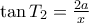 \tan T_2=\frac{2a}{x}