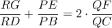 \dfrac{RG}{RD}+\dfrac{PE}{PB}=2\cdot \dfrac{QF}{QC}