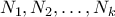 \displaystyle{{N_1},{N_2}, \ldots ,{N_k}}