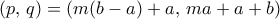 (p,\,q)=(m(b-a)+a,\, ma+a+b)