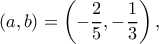 \displaystyle{(a,b)=\left(-\frac{2}{5},-\frac{1}{3} \right),}