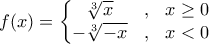 f(x) = \left\{\begin{matrix} 
\sqrt[3]{x} & , & x \geq 0  \\ 
-\sqrt[3]{-x} & , & x<0 \\ 
\end{matrix}\right.