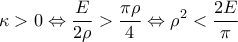 \displaystyle{\kappa > 0 \Leftrightarrow \frac{E}{2\rho}>\frac{\pi \rho}{4} \Leftrightarrow \rho^2<\frac{2E}{\pi}}