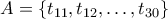 \displaystyle{A=\left\{t_{11},t_{12},\ldots,t_{30} \right\}}