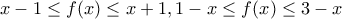 \displaystyle{x-1\le f(x)\le x+1,1-x\le f(x)\le 3-x}