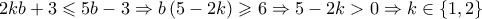 2kb+3\leqslant 5b-3\Rightarrow b\left( 5-2k \right) \geqslant 6\Rightarrow 5-2k>0\Rightarrow k\in \left\{ 1,2 \right\} 