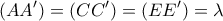 \displaystyle{(AA')=(CC')=(EE')=\lambda}