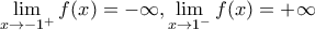 \displaystyle{\lim_{x \rightarrow -1^+}f(x)=-\infty, \lim_{x \rightarrow 1^-}f(x)=+\infty}