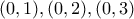 (0,1),(0,2),(0,3) (0,1),(0,2),(0,3)