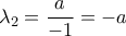 \displaystyle{\lambda _2 =\frac{a}{-1}=-a}