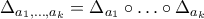 \Delta_{a_1,\ldots,a_k}=\Delta_{a_1}\circ\ldots \circ \Delta_{a_k} \Delta_{a_1,\ldots,a_k}=\Delta_{a_1}\circ\ldots \circ \Delta_{a_k}