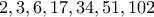 2,3,6,17,34,51,102