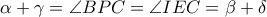 \alpha+\gamma=\angle BPC=\angle IEC=\beta+\delta