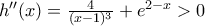 {h}''(x)=\frac{4}{(x-1)^{3}}+e^{2-x}> 0