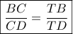 \boxed{\frac{{BC}}{{CD}} = \frac{{TB}}{{TD}}}