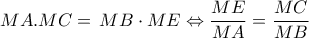 MA.MC = \,MB \cdot ME \Leftrightarrow \dfrac{{ME}}{{MA}} = \dfrac{{MC}}{{MB}}