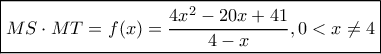 \boxed{MS \cdot MT = f(x) = \frac{{4{x^2} - 20x + 41}}{{4 - x}},0<x\ne 4} \boxed{MS \cdot MT = f(x) = \frac{{4{x^2} - 20x + 41}}{{4 - x}},0<x\ne 4}