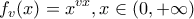 \displaystyle{f_v (x) = x^{vx} ,x \in (0, + \infty )}