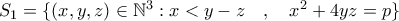  S_{1} = \{ (x , y , z) \in \mathbb{N}^{3} : x < y - z \quad , \quad x^{2} + 4 y z = p \} 