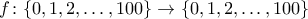 f\colon\{0,1,2,\ldots,100\}\to\{0,1,2,\ldots,100\}