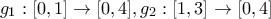 g_1:[0,1] \to [0,4], g_2:[1,3] \to [0,4]