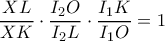 \dfrac{XL}{XK}\cdot \dfrac{I_{2}O}{I_{2}L}\cdot \dfrac{I_{1}K}{I_{1}O}=1 \dfrac{XL}{XK}\cdot \dfrac{I_{2}O}{I_{2}L}\cdot \dfrac{I_{1}K}{I_{1}O}=1