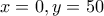 x=0,y=50