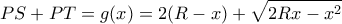 \displaystyle PS + PT = g(x) = 2(R - x) + \sqrt {2Rx - {x^2}} 