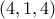 \displaystyle{(4,1,4)}