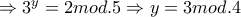 \Rightarrow 3^{y}=2mod.5 \Rightarrow y=3mod.4