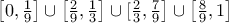 \bigl[{0,\frac19}\bigr]\cup\bigl[{\frac29,\frac13}\bigr]\cup[{\frac23,\frac79}\bigr]\cup\bigl[{\frac89,1}\bigr]