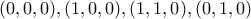 (0,0,0), (1,0,0), (1,1,0), (0,1,0)